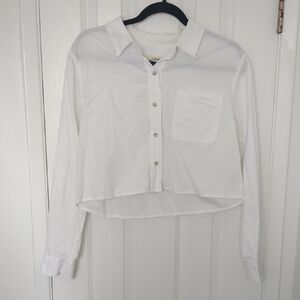 White Crop Button-Up Women's Top